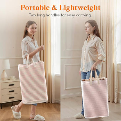 Lifewit 75L Large Collapsible Laundry Hamper, Tall Foldable Dirty Clothes Baskets Waterproof, Freestanding Design with Easy Carry Handles in Dorm Bedroom Bathroom College, Pink
