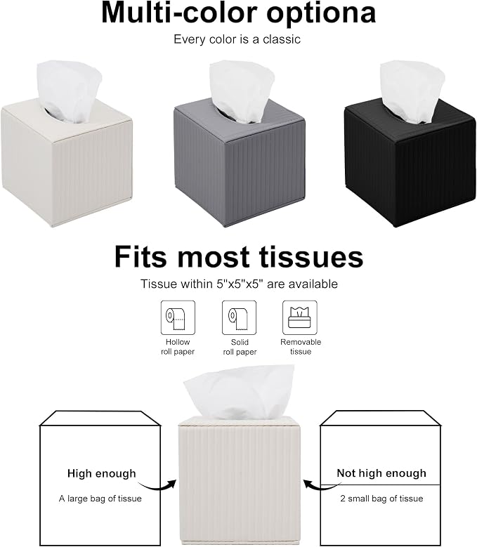 White Square PU Leather Tissue Box Cover with Magnetic Bottom – Stylish Cube Holder for Napkins, Decorative for Bathroom, Living Room, Office, Car, Nightstand
