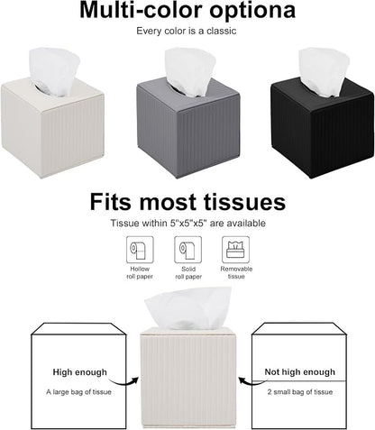 White Square PU Leather Tissue Box Cover with Magnetic Bottom – Stylish Cube Holder for Napkins, Decorative for Bathroom, Living Room, Office, Car, Nightstand