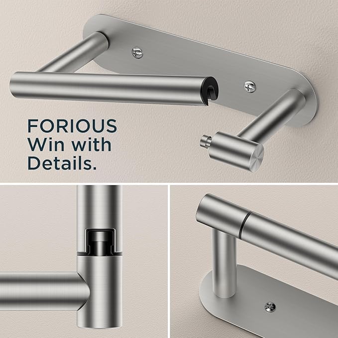 FORIOUS Toilet Paper Holder, Adhesive or Screw Wall Mount Pivoting Tissue Roll Holder for Bathroom, Stainless Steel Rustproof Self Adhesive Toilet Paper Roll Holder no Drilling, Brushed Nickel