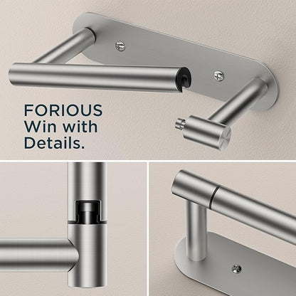 FORIOUS Toilet Paper Holder, Adhesive or Screw Wall Mount Pivoting Tissue Roll Holder for Bathroom, Stainless Steel Rustproof Self Adhesive Toilet Paper Roll Holder no Drilling, 2 Pack Brushed Nickel