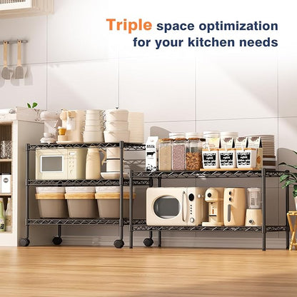 2-Tier Wire Shelving Unit,36" Wx18 Dx19.5 H,Wire Shelves Rack with Lockable Wheels,2 Shelf Height Adjustable Metal Storage for Living Room,Kitchen,Pantry,Closet,Office,Laundry