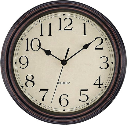 Foxtop Retro Silent Non-Ticking Round Classic Clock Quartz Decorative Battery Operated Wall Clock for Living Room Kitchen Home Office 12 Inch (Bronze)