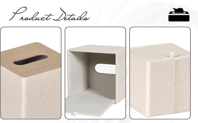 GOLRANLYE Tissue Box Cover Square 2 Pack PU Leather Facial Tissue Box Holder for Dresser Bathroom Decor (Beige)