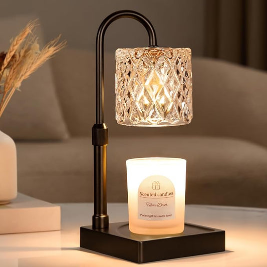 Hong-in Black Candle Warmer Lamp with Timer -Dimmable Adjustable Height Wax Melt Warmer for Jar Candles,Vintage Home Decor with Elegant Clear Glass,Birthday Gifts for Women, Mom, Friend, Sister