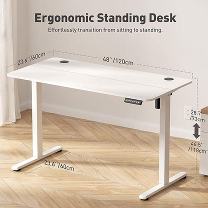 Electric Standing Desk Adjustable Height 48 x 24 Inch, Sit Stand Desk, Stand up Desk for Home Office, Computer Workstation (Spliced Desktop,White)