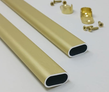 Matte Brass Aluminum Oval Wardrobe Tube Closet Rod with Two End Caps and Screws (48 INCH)
