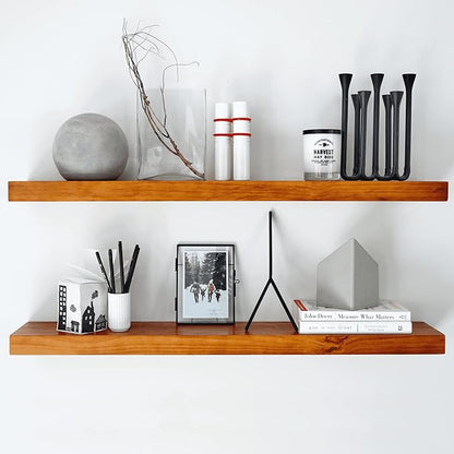Homeforia Oak Floating Shelves 36 inches Long, High End Solid Real Wood 36 inch Floating Shelf for Room Wall, Honey Oak Wooden 36inch Kitchen Shelves, Heavy Duty Bracket, 36 X 6.5 X 1.75 in, Set of 4