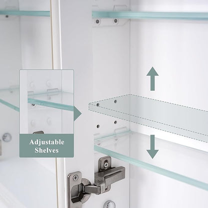 WELLFOR 24"x 32" Bathroom Medicine Cabinet with Mirrors, Recessed Wood Medicine Cabinet with 3-Tier Adjustable Glass Shelves and Soft-Close Door