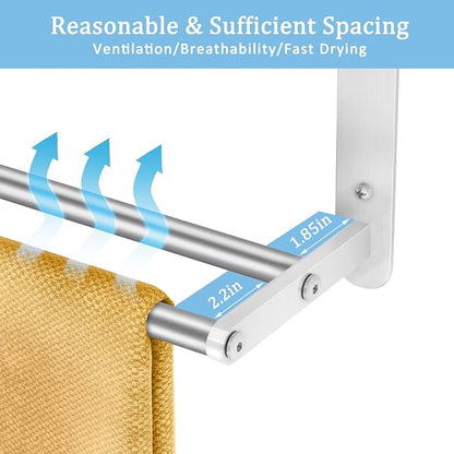 3 Tier Towel Racks for Bathroom Wall Mounted, 32 inch Bathroom Shelf with Towel Bar, Brushed Nickel Shelves for Towels, Stainless Steel Modern Silver Multi Holder