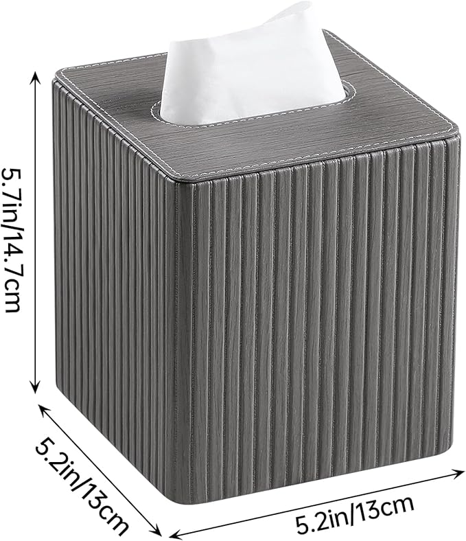 MEIBOOCH PU Leather Tissue Box Cover Square Tissue Box Holder with Magnetic Closure (Slate Grey)