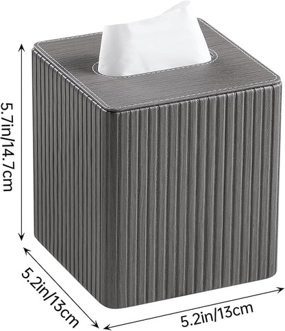 MEIBOOCH PU Leather Tissue Box Cover Square Tissue Box Holder with Magnetic Closure (Slate Grey)
