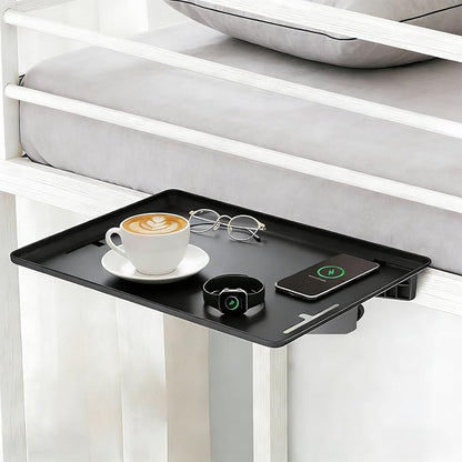 Bedside Shelf for Bunk Beds, Clip On Bed Table with Charging Cable Organizer, Floating Nightstand for Small Spaces, Dorm Room & Kids Room Essentials, Black