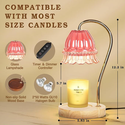 Funistree Flower Candle Warmer Lamp with Timer, Dimmable Candle Lamp Warmer, Christmas Birthday Gifts for Women Mom Her, Housewarming Home Decor, Lotus Wax Warmer for Yankee Candles - Pink Flower