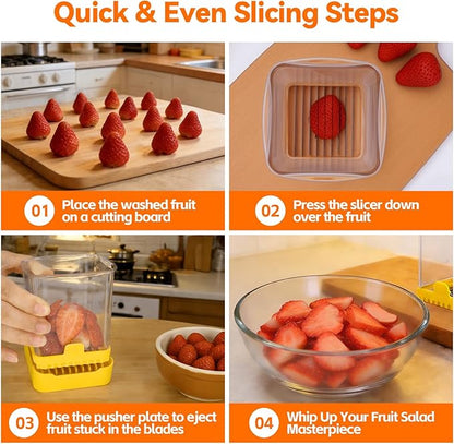 Fruit Slicer Cup for Strawberry, Banana, Hard-Boiled Egg - Detachable Cutter with Push Plate - Rapid & Safe Slicing Kitchen Gadget for Quick Meal Prep (Yellow)