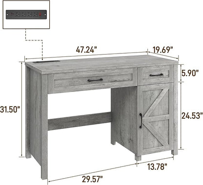Vabches Farmhouse 47" Executive Desk, Computer Desk with Drawers and Storage Cabinet, Workstation Computer Desk for Home Office and Study.(Grey)