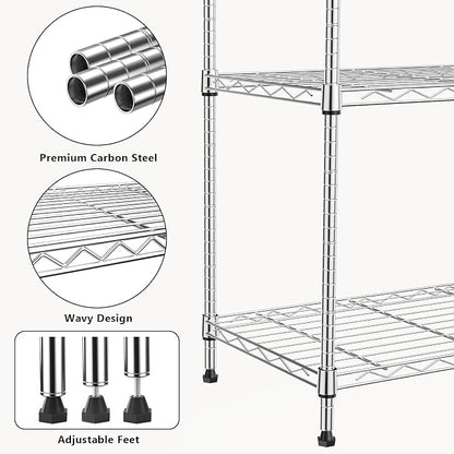 M MZG 1000 lbs 4Tier Shelf Metal Storage Shelves Wire Rack Closet Organizers with Wheel for Garage Kitchen Bathroom Laundry Chrome 13.7" D x 29.5" W x 47.2" H