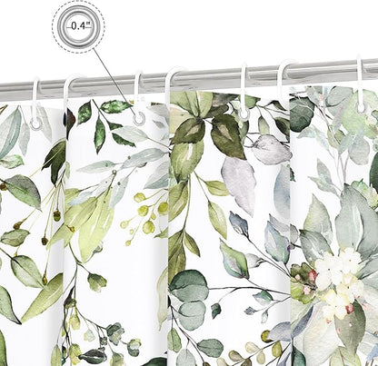 Gibelle Extra Long Shower Curtain 72 x 84, Tall Sage Green Floral Fabric Shower Curtain, Watercolor Plant Eucalyptus Leaves Bathroom Curtains Shower Set