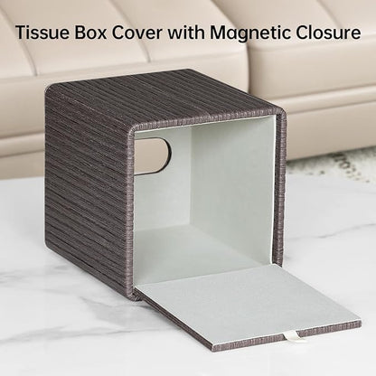 MEIBOOCH PU Leather Tissue Box Cover Square Tissue Box Holder with Magnetic Closure (Dark Brown)