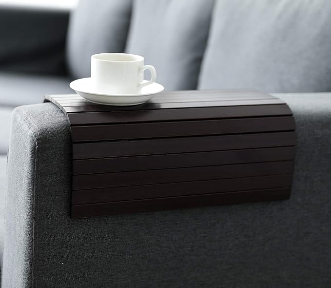 GEHE Sofa Arm Tray Table Flexible/Foldable Couch Arm Tray Armrest Table Perfect for Drink Snacks Great Arm Table for Couch Armrest (16.5" L x 13.25" W x 0.4" H, Mahogany)
