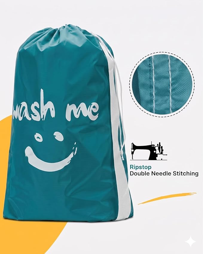 HOMEST 2 Pack XL Wash Me Travel Laundry Bag with Strap, Dirty Garments Organizer, Large Enough to Hold 4 Loads of Clothes, Easy Fit a Hamper or Clothing Basket, Grey and Sky Blue