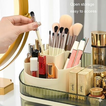 Makeup Organizer with Dual Drawers - Large Capacity Countertop Cosmetic Storage for Skincare Vanity Bathroom