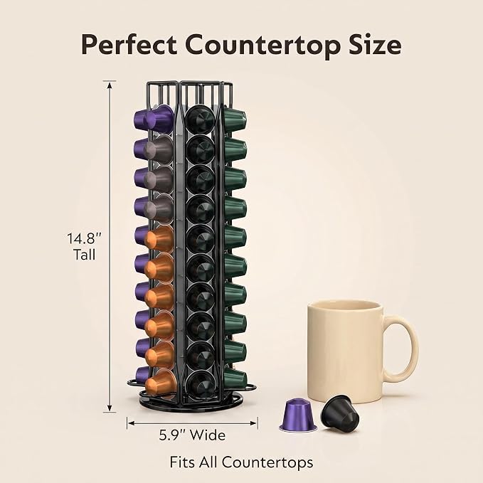 Coffee Pod Holder for Nespresso OriginalLine, Coffee Pod Storage Organizer 360 Degree Rotatable Capsules Carousel for Nespresso, for Home Bar Countertop (60 pods)