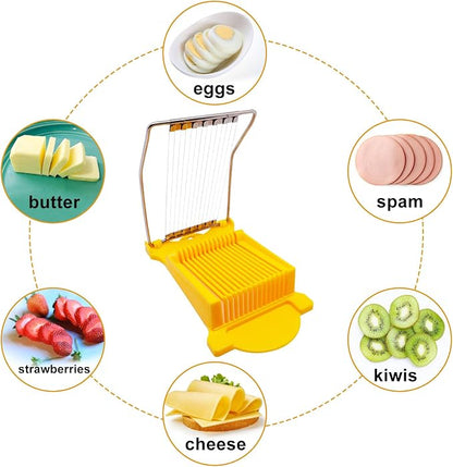 Egg Slicer for Hard Boiled Eggs, Food Slicer with 14 Stainless Steel Wires, Heavy Duty Hard Boiled Egg Cutter, Spam Slicer for Soft Fruit Strawberry Luncheon Meat Home Use (1Pcs, Yellow)