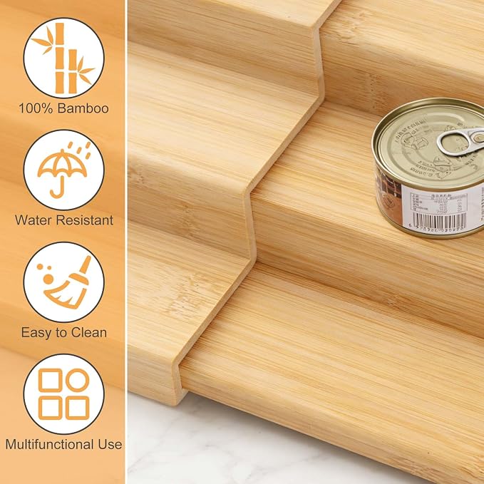 Expandable Bamboo Can Organizer for Pantry AdjustableStackable Can Rack Organizer for Kitchen CabinetCountertop Food Storage Organizer for Cans Jars & SpiceBottles Space Saving Shelf Holder Large