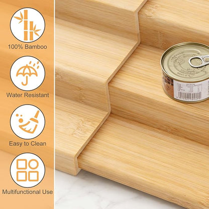 Expandable Bamboo Can Organizer for Pantry AdjustableStackable Can Rack Organizer for Kitchen CabinetCountertop Food Storage Organizer for Cans Jars & SpiceBottles (15.74 * 7.28 * 3.93in)