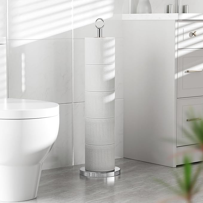 Toilet Paper Holder Stand(with Reserve Function), Free-Standing Spare Rolls Storage Holder, Stainless Steel