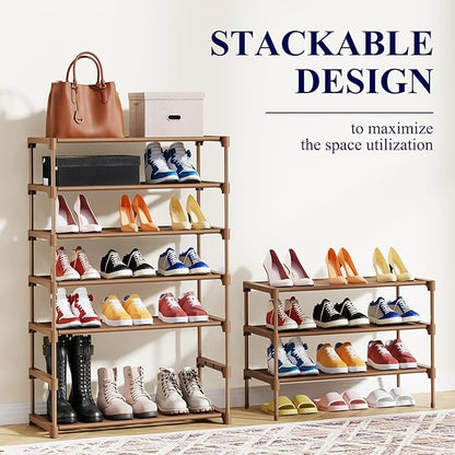 Kitsure Shoe Rack - Non-Woven Shoe Rack Shelf, Shoe Organizer for Closet, Entryway, Garage & Corridor, Stackable Shoe Shelves, 27.5" Wide - 3 Tier, Brown