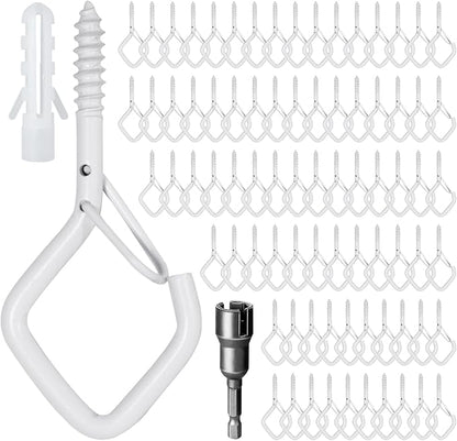 80 Pcs Outdoor Hooks for String Lights,Screw Hooks for Hanging Plants,Ceiling Hooks with Safety Buckle,Square Hanger for Wind Chimes,Bird Feeder,Lanterns,Christmas Decorations White