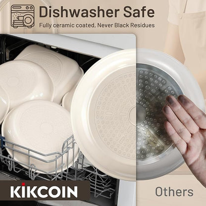 KIKCOIN Ceramic Cookware Set Non Stick Pots and Pans Set Detachable Handle - 25 Pack Stackable Cooking Set for RV Kitchen - Induction Ready - Dishwasher and Oven Safe
