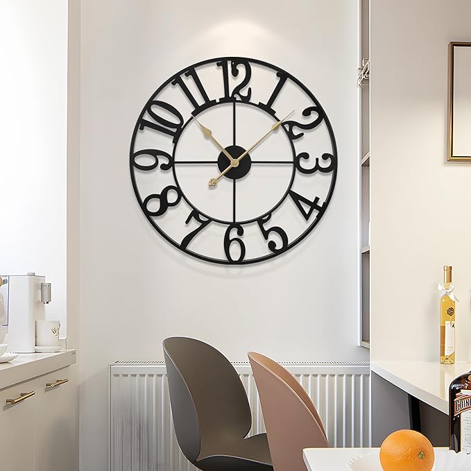 Large Wall Clock for Living Room Decor - 16 Inch Silent Non-Ticking Wall Clocks Battery Operated, Metal Vintage Retro Decorative Modern Wall Clock for Bedroom, Kitchen, Office, Farmhouse Decor