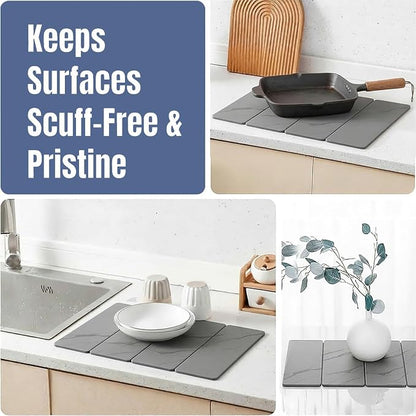 Stone Drying Mat for Kitchen Counter,24"×16" Diatomaceous Earth Dish Drying Mat, Absorbent Drying Stone Mat for Modern Kitchen Countertop (Dark Gray, Large)