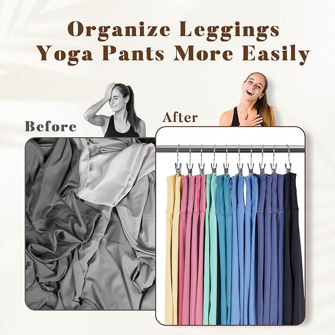 Legging Organizer for Closet, Metal Yoga Pants Hangers 20 Pack Hanging Clips w/Rubber Coated Holds Leggings, Space Saving Hanger Closet Organizers and Storage for Workout Sets, Hat
