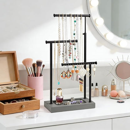SRIWATANA Jewelry Organizer Display Extra Tall Necklace Holder 3 Tier Jewelry Tree Stand, Gift Idea (Weathered Grey & Black)