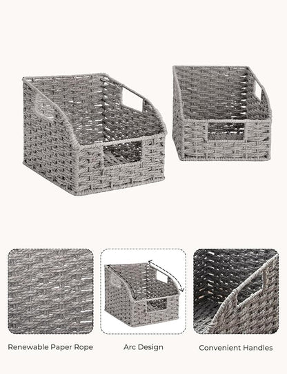StorageWorks Wicker Baskets for Organizing, Pantry Organizers and Storage, Round Paper Rope Storage Basket for Pantry Shelves, Kitchen Counter, Gray, 2 Pack