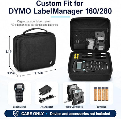 PAIYULE Case Compatible with DYMO Label Maker LabelManager 160/280 Portable Label Maker, Tag Printer Storage Organizer for AC Adapter, Tape Cartirdges and More Accessories(Box Only) Black