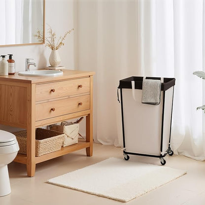 Cupic Cupid Laundry Hamper with Wheels, Rolling Laundry Basket, Dirty Clothes Cart for Laundry Room Organization and Storage, Bathroom, Bedroom, Beige