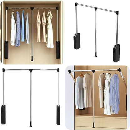 Pull Down Closet Rod - Adjustable 26-35 Inch Heavy Duty Hanging Rod with Soft-Close, Side & Back Mounted, 60 lbs Capacity for Closet & Wardrobe Organization