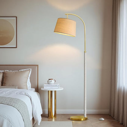 63" Wood Floor Lamps for Living Room with Foot Switch Arc Tall Standing Lamp for Bedroom Mid Century Modern Corner Gold Floor Lamps for Office Nursery Industrial Reading Lamp, White