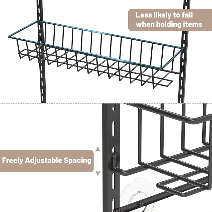 ElegantArray 10-Tier Pantry Door Oragnizer, Over The Door Pantry Organizer Rack and Storage, Hanging Spice Rack Shelves Door, Home Office Laundry Room Bathroom & Kitchen Organization, Black