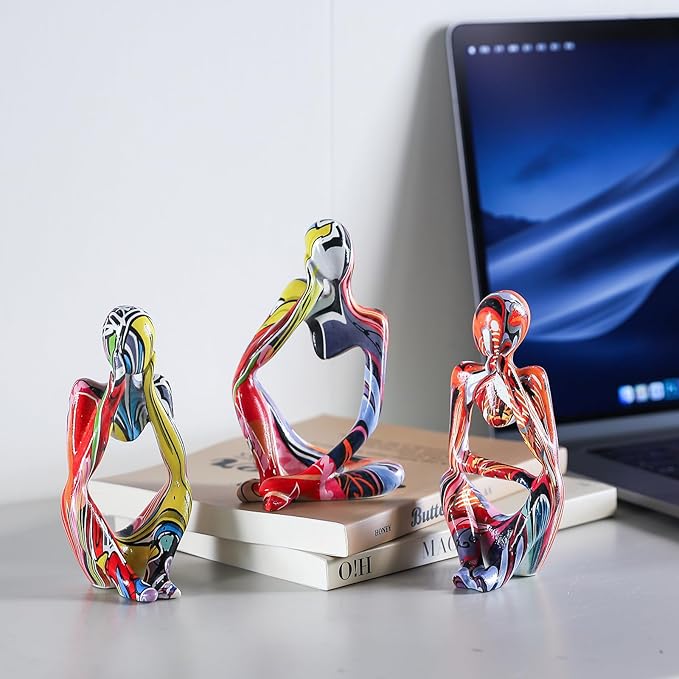 BrownLove 3pcs Hip hop Human Body Abstract Art Decoration, Modern White Art Resin Statue Room Office Shelf Bookcase Decoration