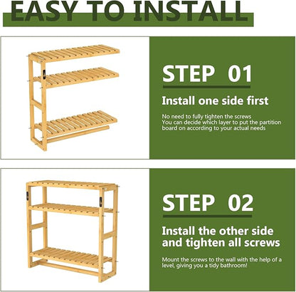 Galood Over The Toilet Storage Bathroom Shelves Wall Mounted 3 Tier Space Saver Corner Shelf Organizer Bamboo Towel Rack Toilet Paper Cabinet with Hanging Rod Yellow