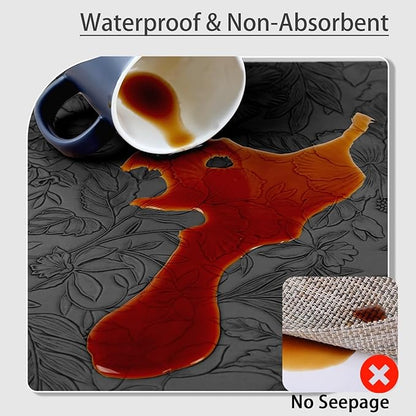 SolaraDawn Faux Leather Table Placemats Set of 6, Washable, Wipeable & Heat-Resistant Table Mats, Waterproof Dining Place Mats with Embossed Texture for Kitchen & Dining, Black, 17" × 12"