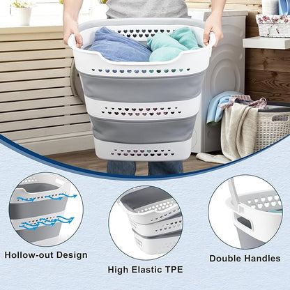 Collapsible Laundry Basket Plastic 42L Foldable Clothes Hamper for Laundry | Foldable Pop-Up Laundry Basket Hamper Space Saving Dirty Clothes Hamper Storage Container Organizer For Home & Dorm