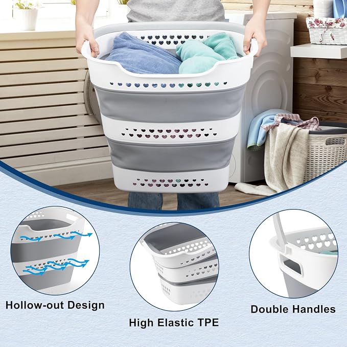 Collapsible Laundry Basket 42L Foldable Pop-Up Laundry Hamper Saving Dirty Clothes Hamper Container for Home, Dorm