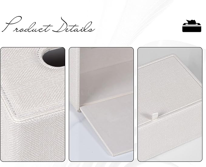 GOLRANLYE Tissue Box Cover Rectangular 9.8"(L) x 5.3"(W) x 4.3"(H) Refined Modern PU Leather Facial Tissue Dispenser Box Holder for Dresser Bathroom Decorative (Linen Beige)